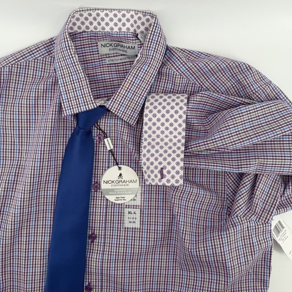 Nick Graham Other - Nick Graham Everywhere Modern Fit Men's Purple Gingham Dress Shirt & Tie X-Large